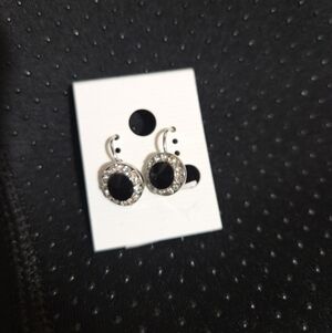 silver plated earrings with black gemstone